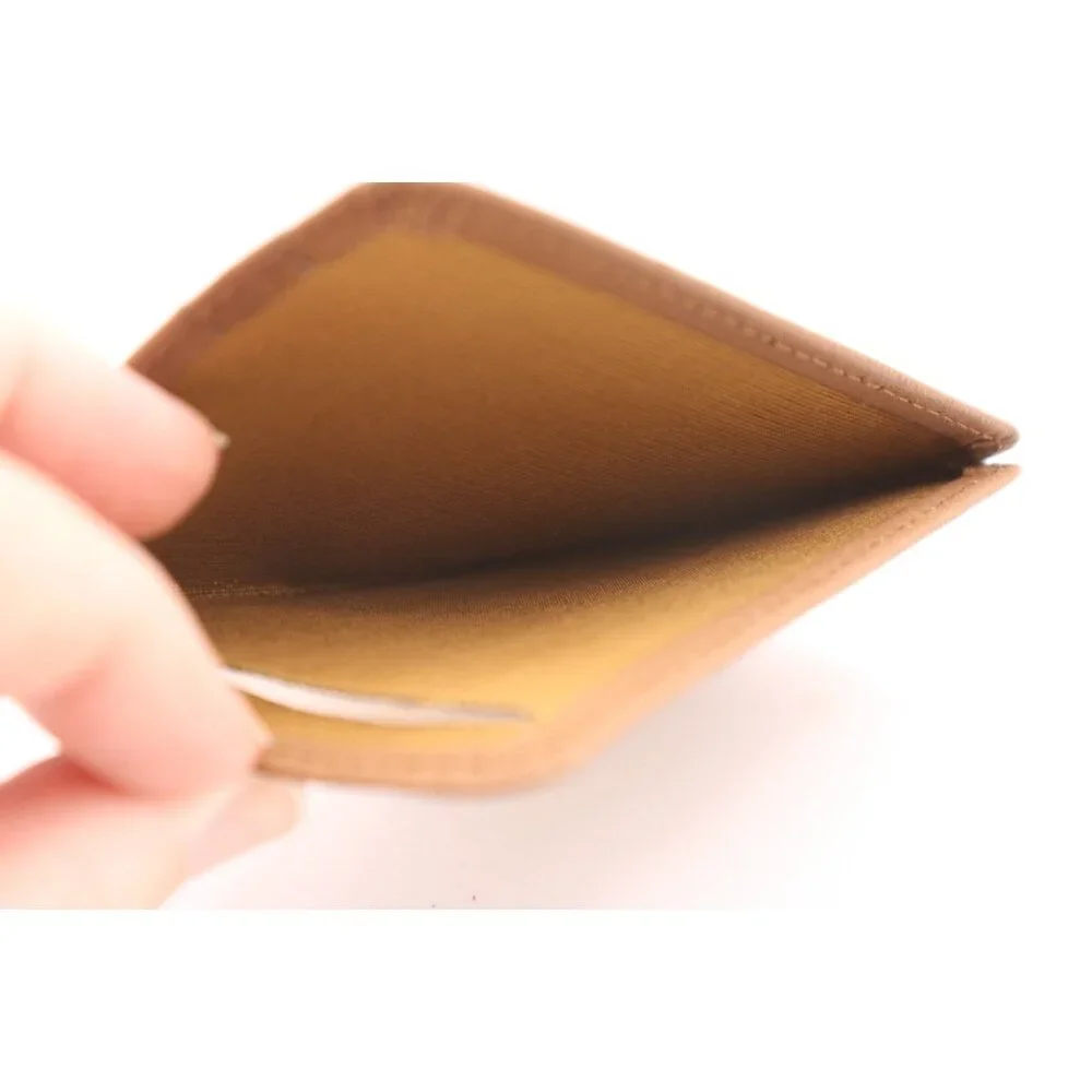 Pocket Wallet Small Case Business ID Card Holder Faux Leather Camel Brown Vtg